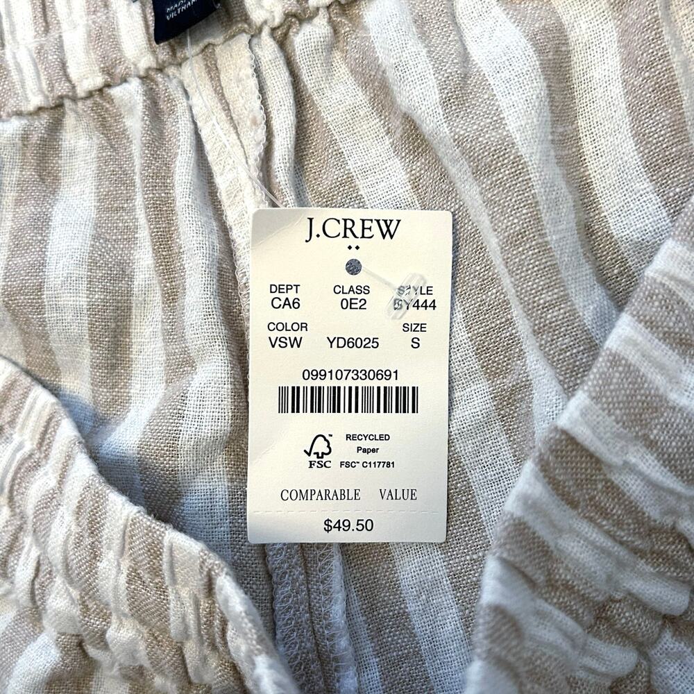 NWT J.Crew Striped Linen-Blend Drawstring Short Vintage Sandstone White Size S - Picture 7 of 8